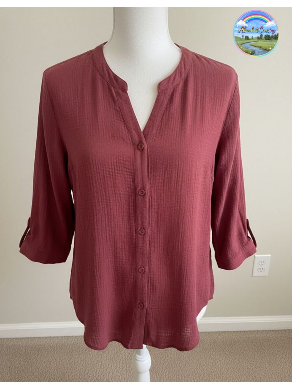 Women's Linen Cotton Button Down Shirt 3/4 Sleeve Blouse
